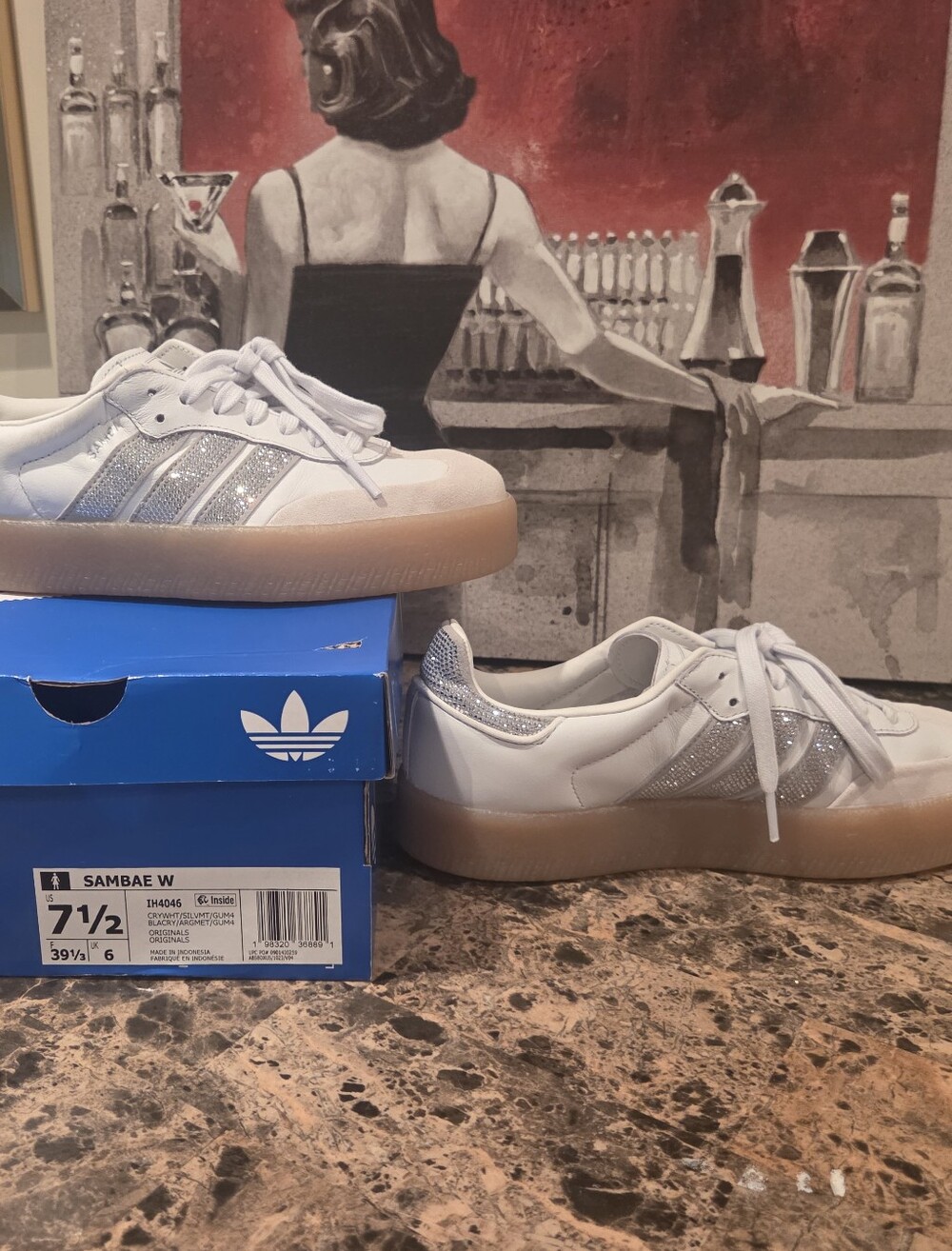 MINT CONDITION! Adidas Sambae White & Silver Rhinestone Sneakers SZ 7.5 - Picture 6 of 13